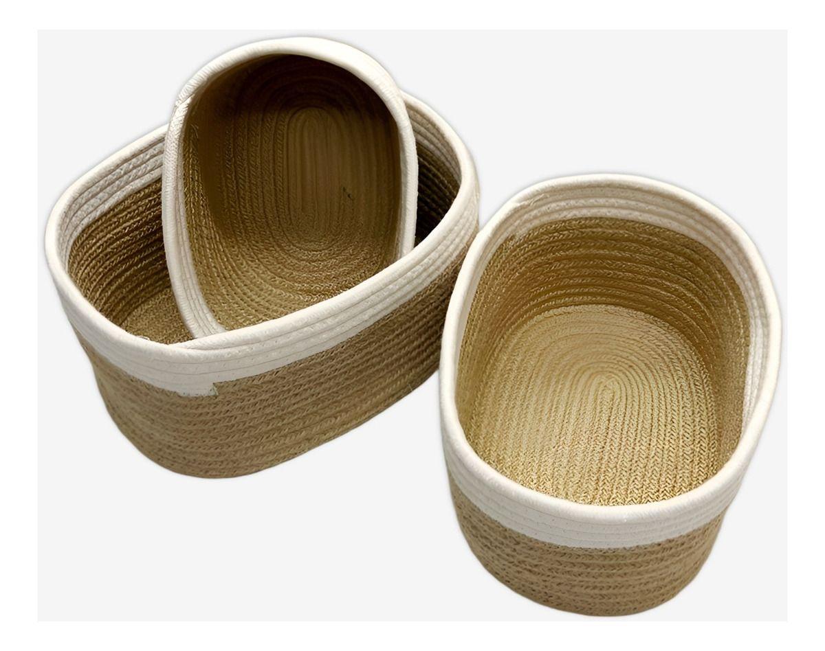 Set de 3 Cestas Tejidas Cuerda Algodón Decorativas Jhn-0