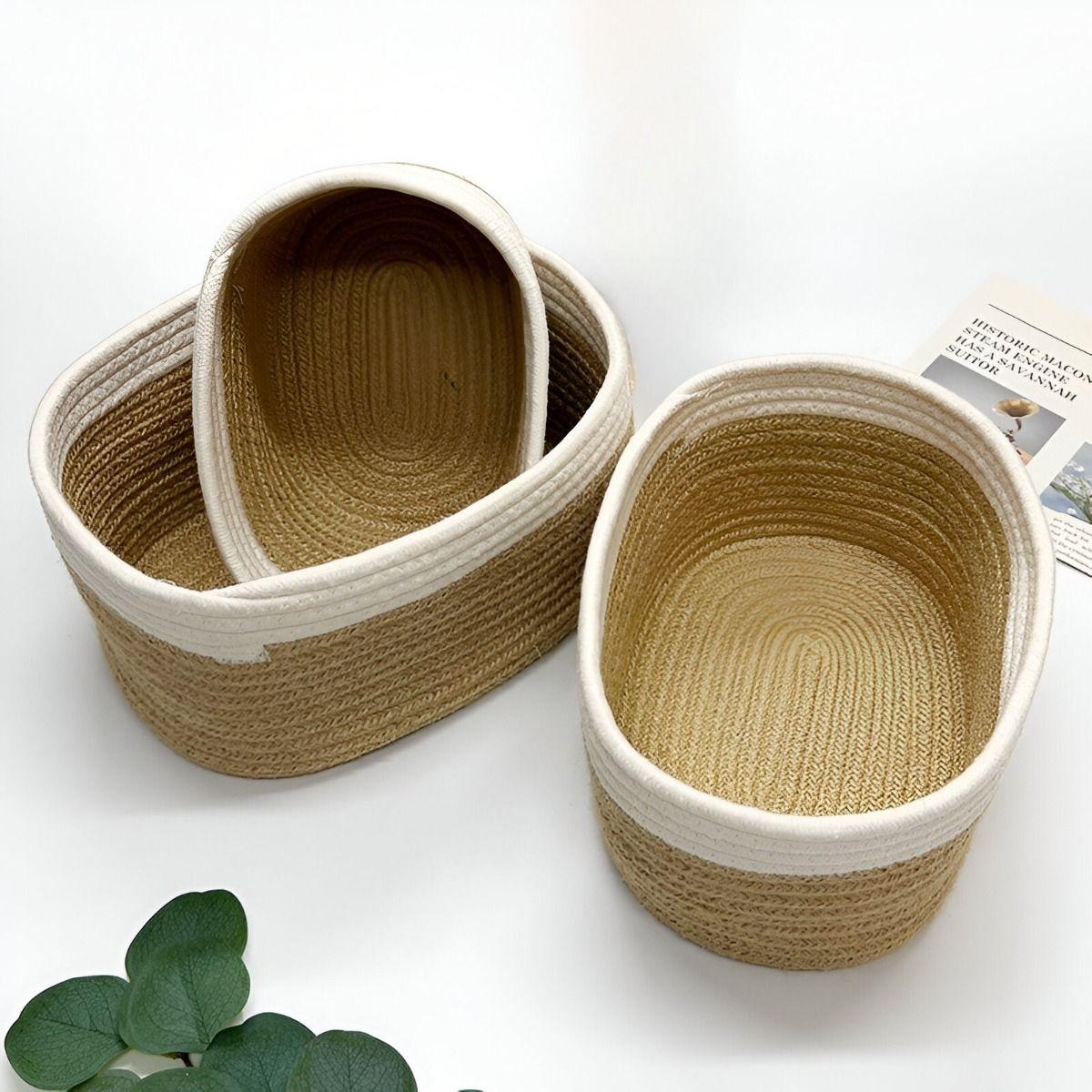 Set de 3 Cestas Tejidas Cuerda Algodón Decorativas Jhn-7