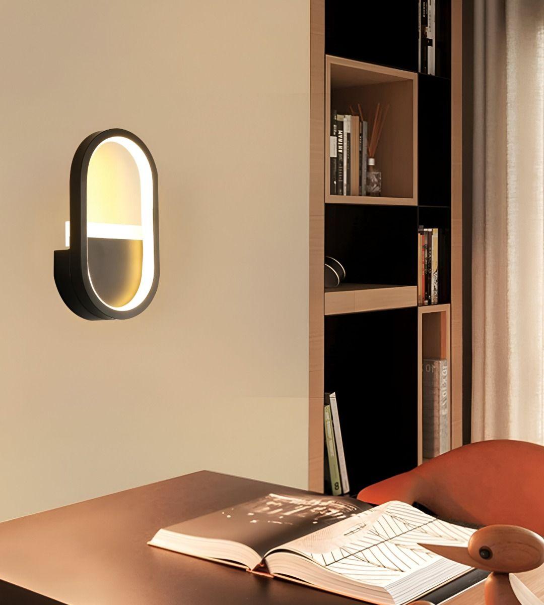 Lámpara Pared LED Moderna Ovalada Decoración Negra Jhn-6
