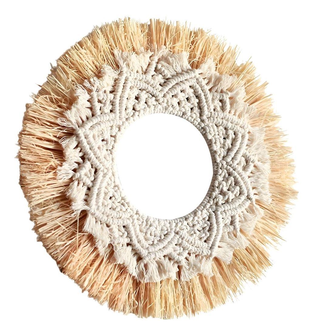 Espejo Decorativo Estilo Bohemio Tejido Adorno Pared Jhn-1