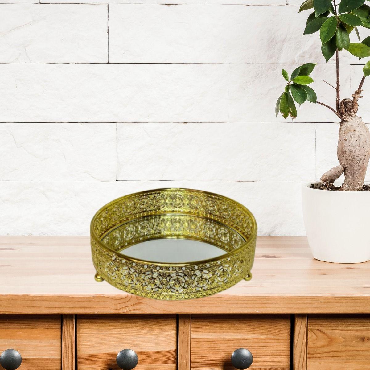 BANDEJA DECORATIVA REDONDA ELEGANTE MESA HOGAR LAU-2