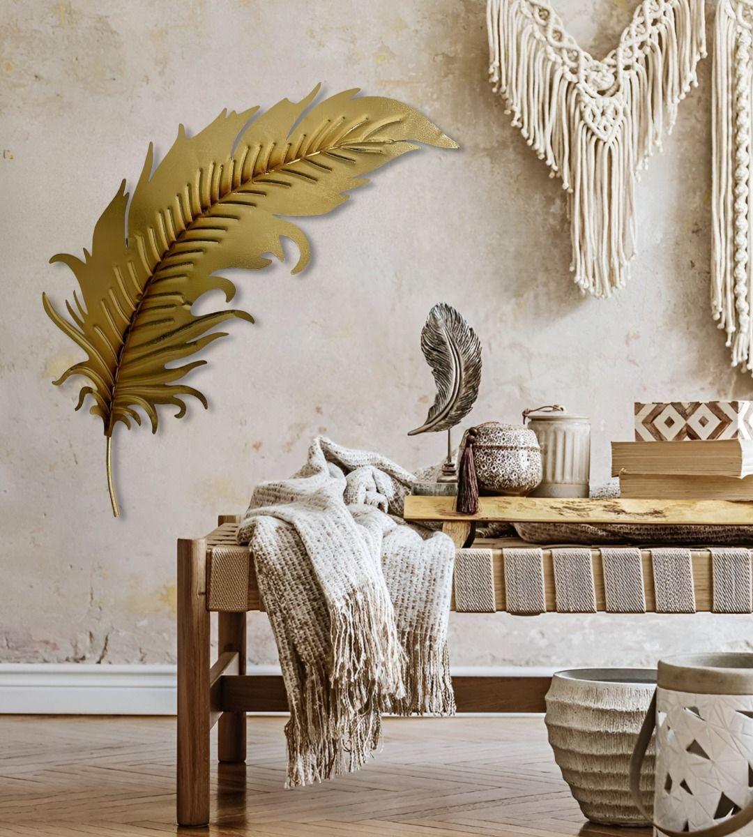 Decoración Creativa Pared Pluma Dorada Escultura Hogar Jhn-3