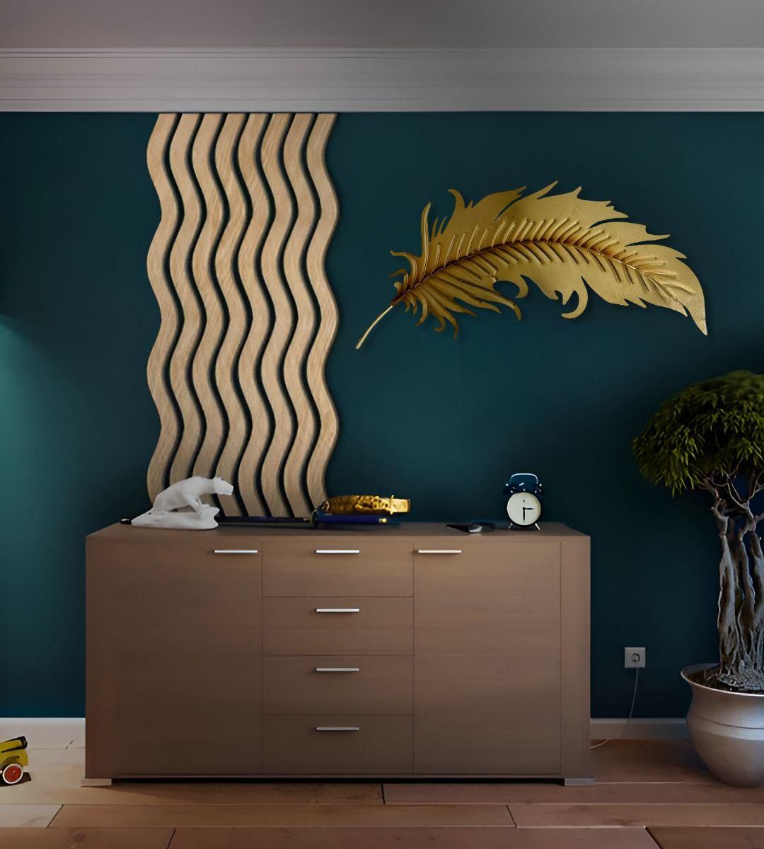 Decoración Creativa Pared Pluma Dorada Escultura Hogar Jhn-5