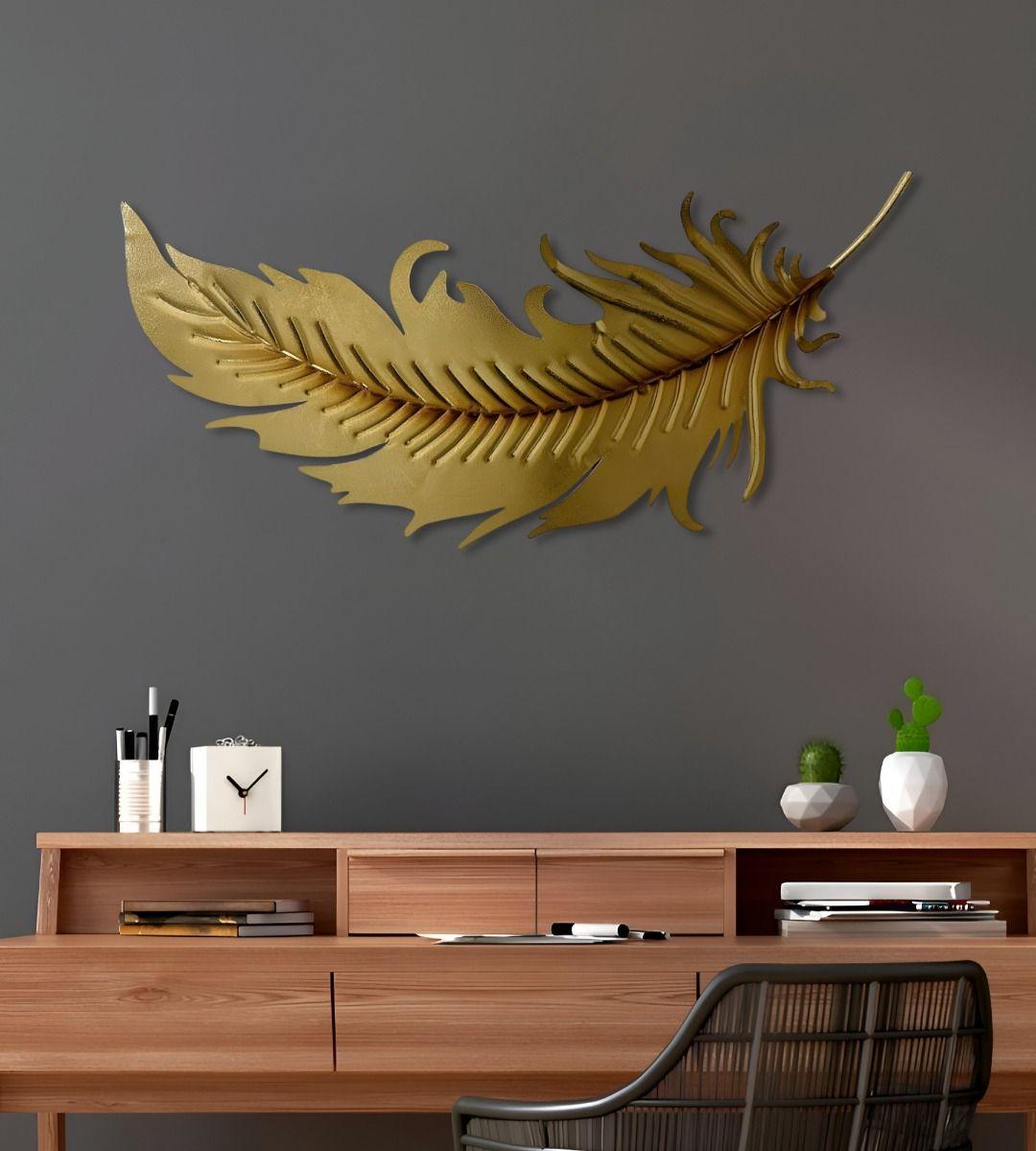 Decoración Creativa Pared Pluma Dorada Escultura Hogar Jhn-7