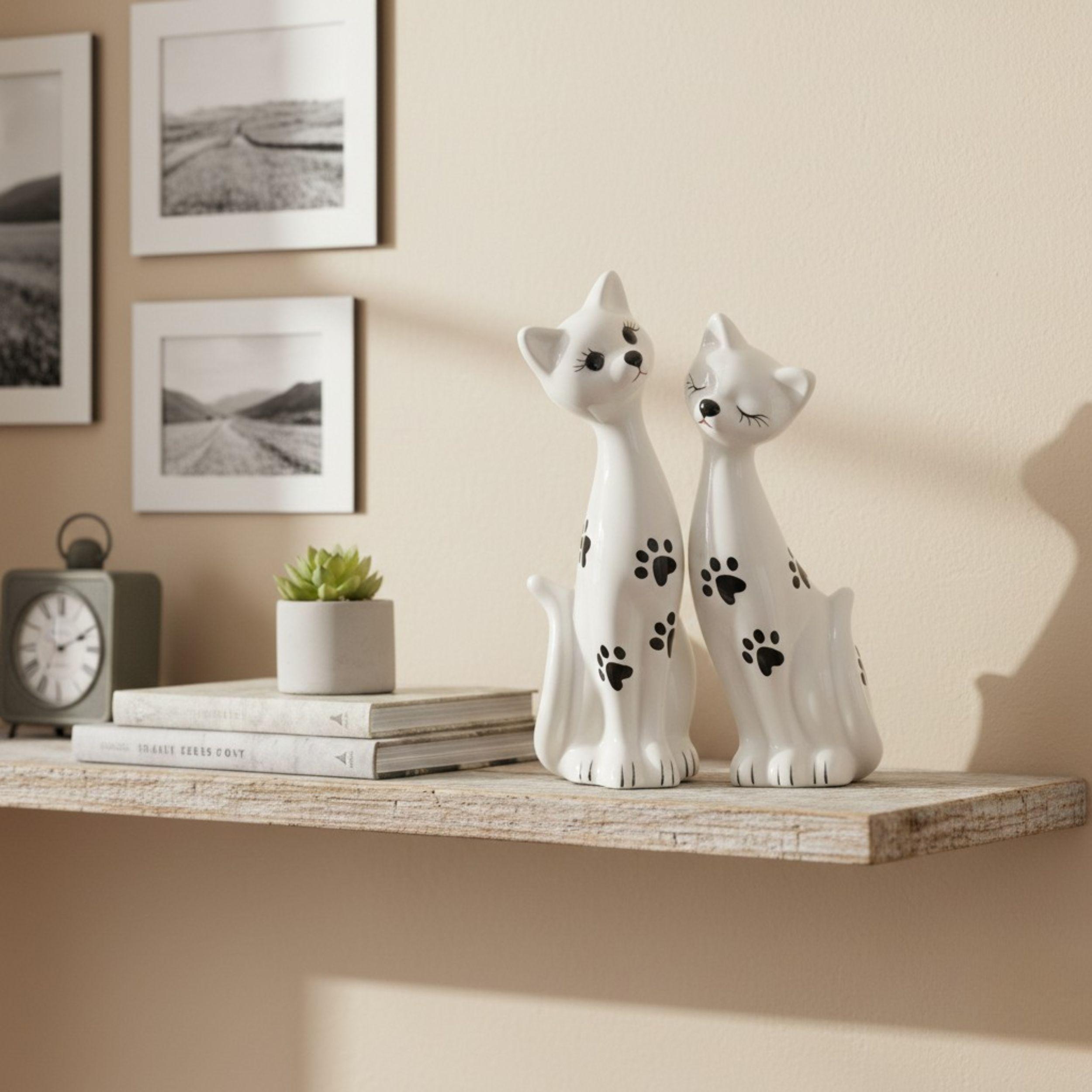 Set 2 Figuras Decorativas Gatos Pareja Adorno Elegante ALJ-2