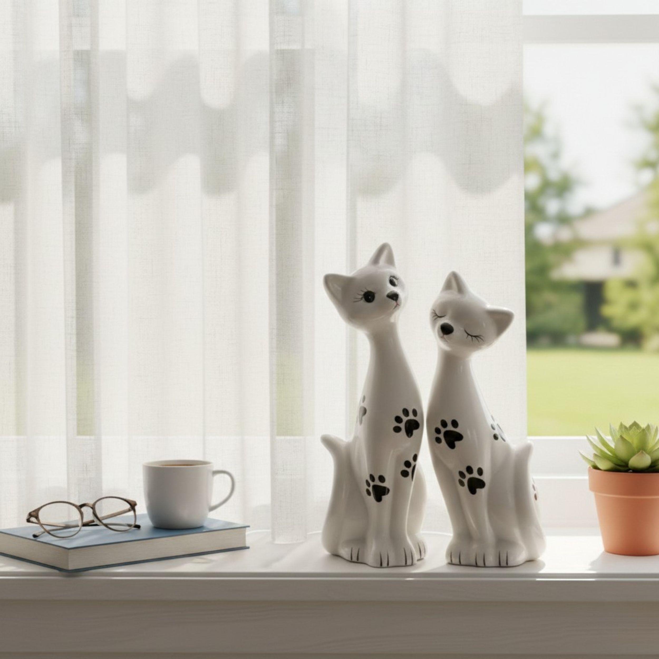 Set 2 Figuras Decorativas Gatos Pareja Adorno Elegante ALJ-5