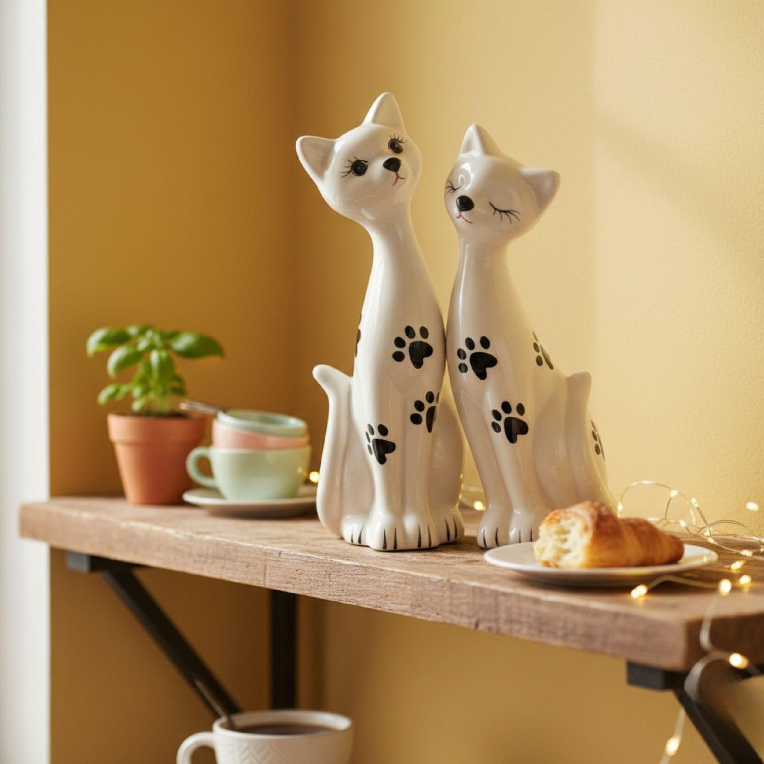 Set 2 Figuras Decorativas Gatos Pareja Adorno Elegante ALJ-6