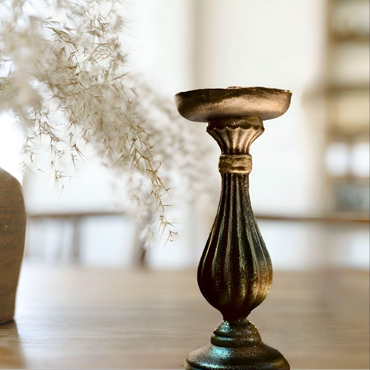 Candelabro Romano Pedestal Pilar Decorativo Negro 28cm Jhn-5