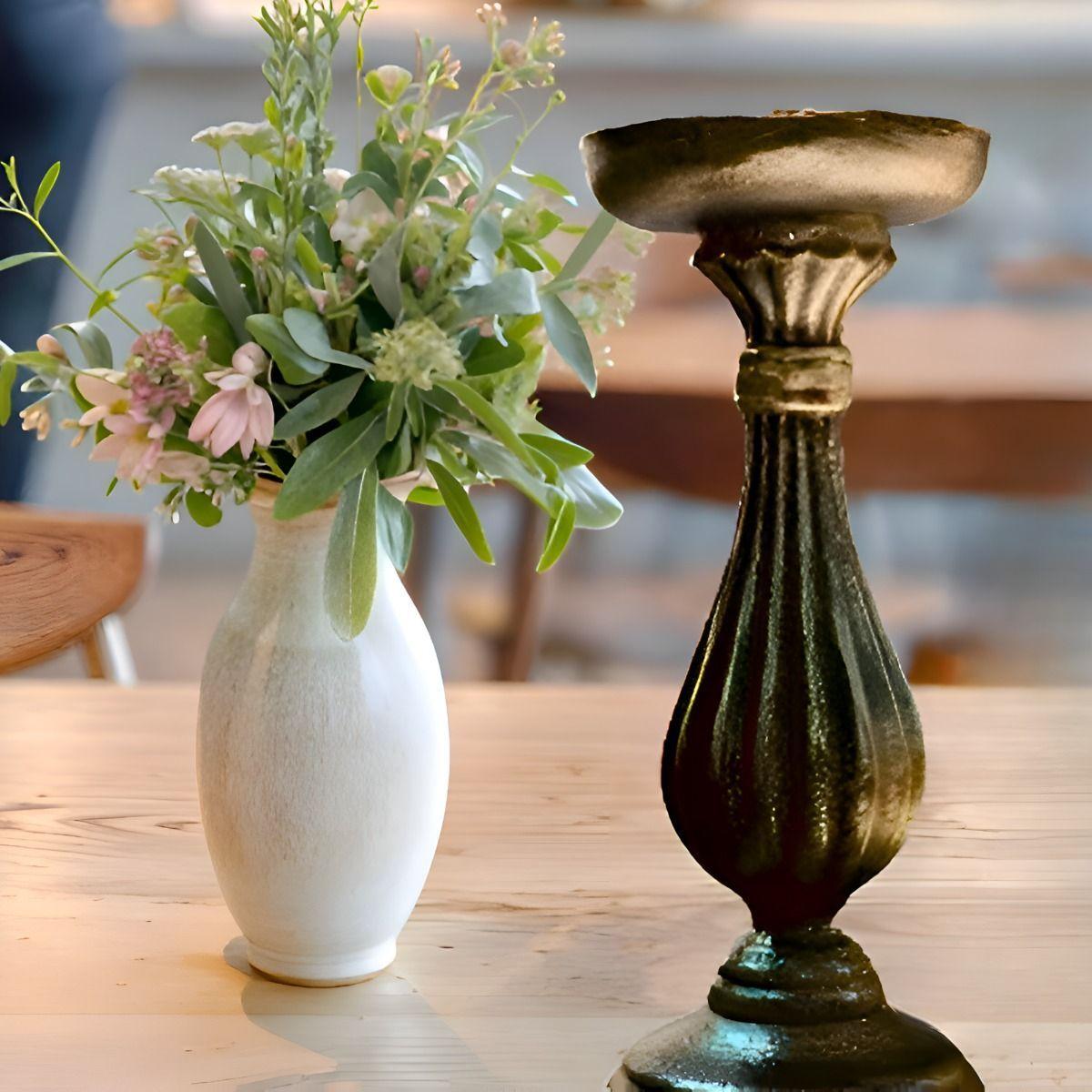 Candelabro Romano Pedestal Pilar Decorativo Negro 28cm Jhn-6