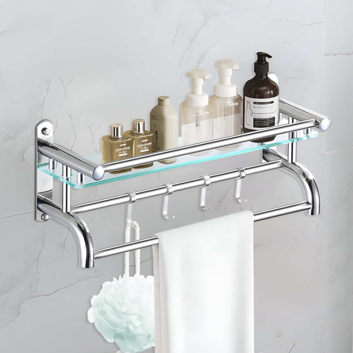 Estante Organizador Baño Vidrio Toallero Acero inoxidable-7