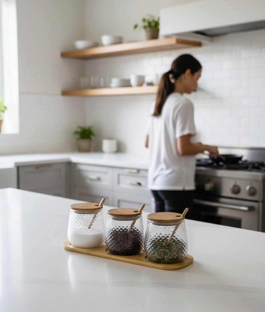 Set 3 Frascos Texturizado Contenedor Moderno Mesa Jhn-2