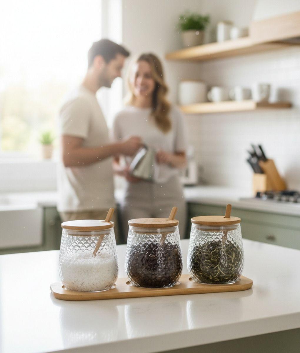 Set 3 Frascos Texturizado Contenedor Moderno Mesa Jhn-7