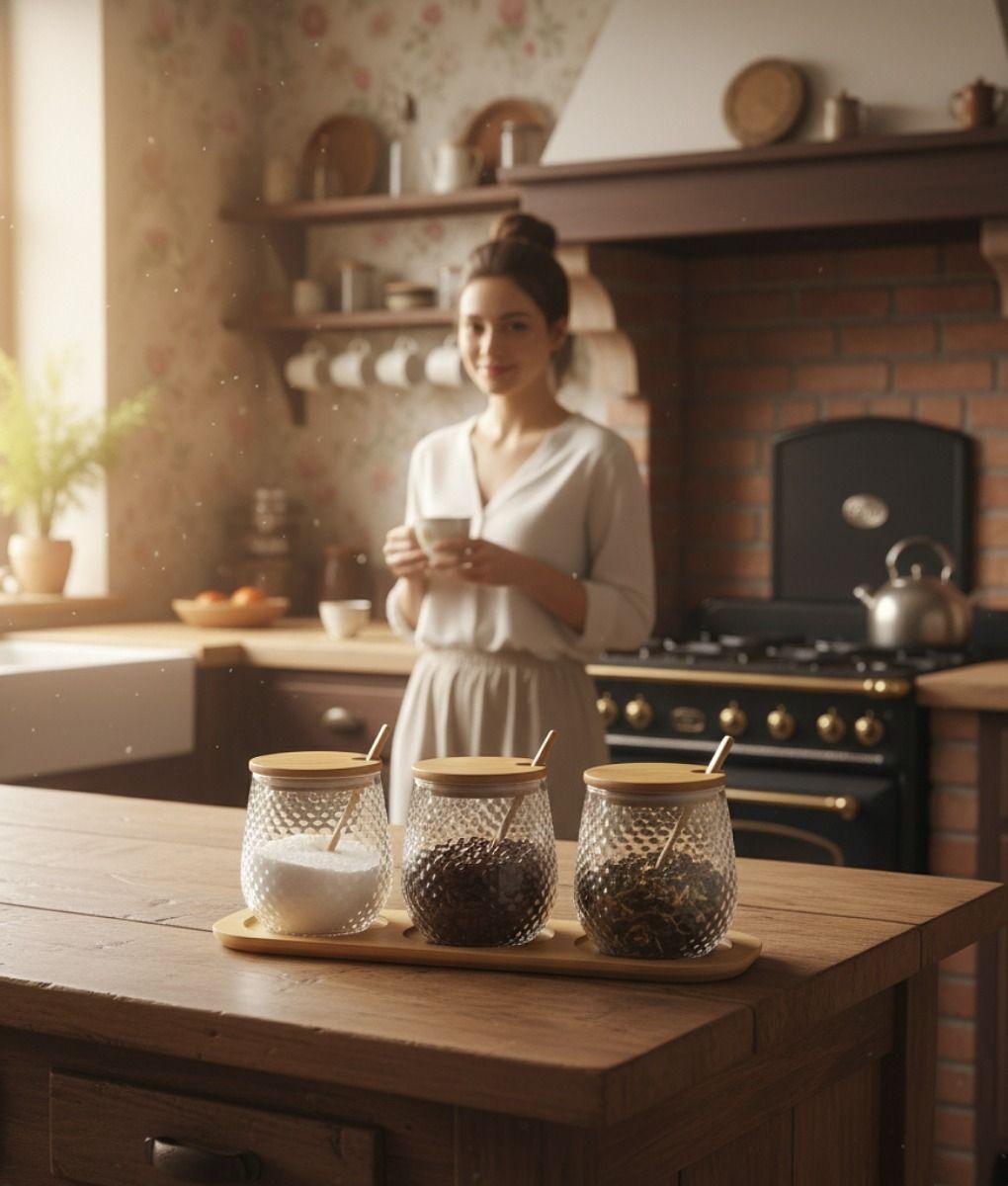 Set 3 Frascos Texturizado Contenedor Moderno Mesa Jhn-8