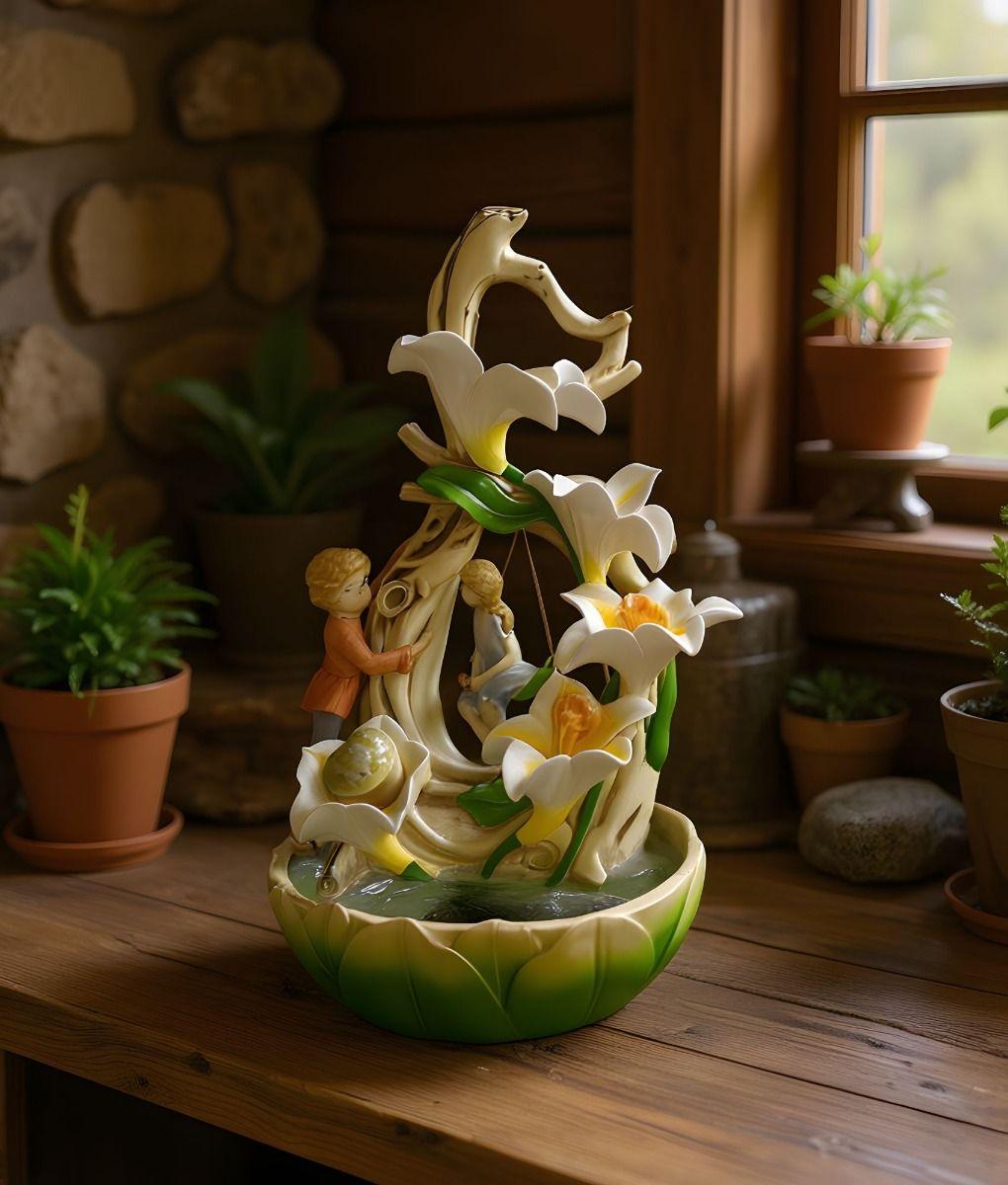 Fuente Agua Decorativa Sobremesa Flores Tulipanes Jhn-7