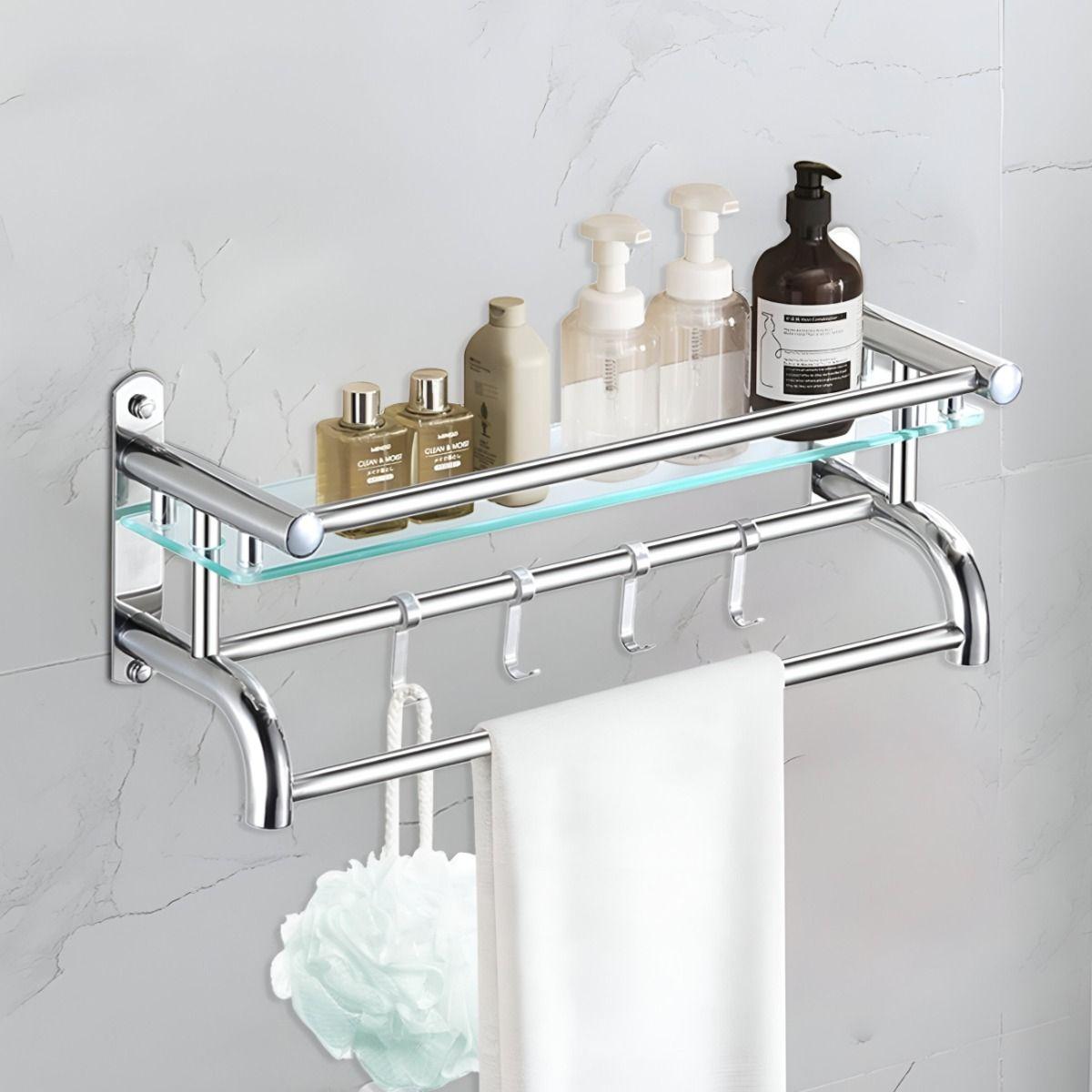 Estante Organizador Baño Acero inoxidable Vidrio Toallero-2