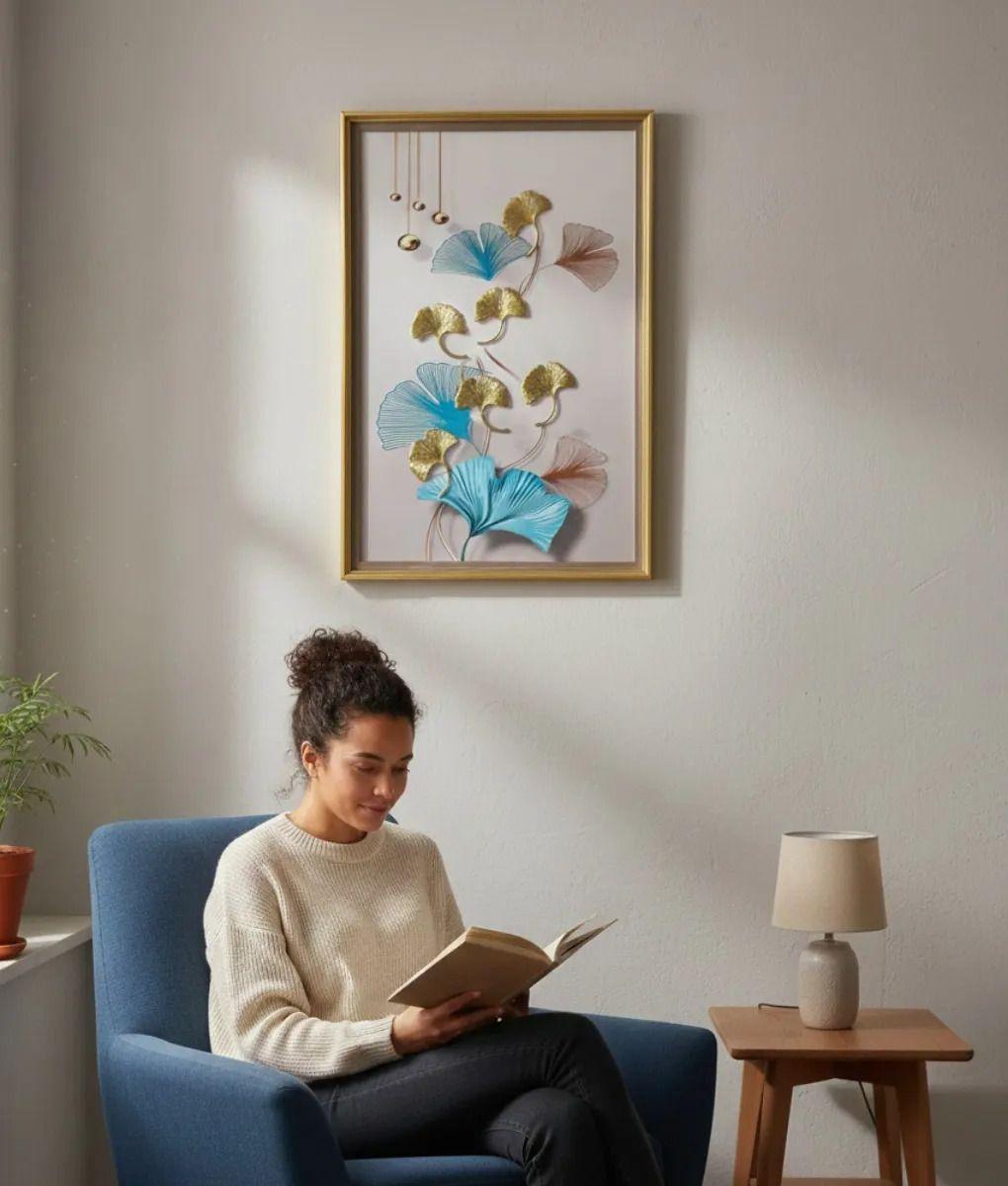 Cuadro Decorativo Diseño Hojas Ginkgo Adorno Relieve Jhn-2