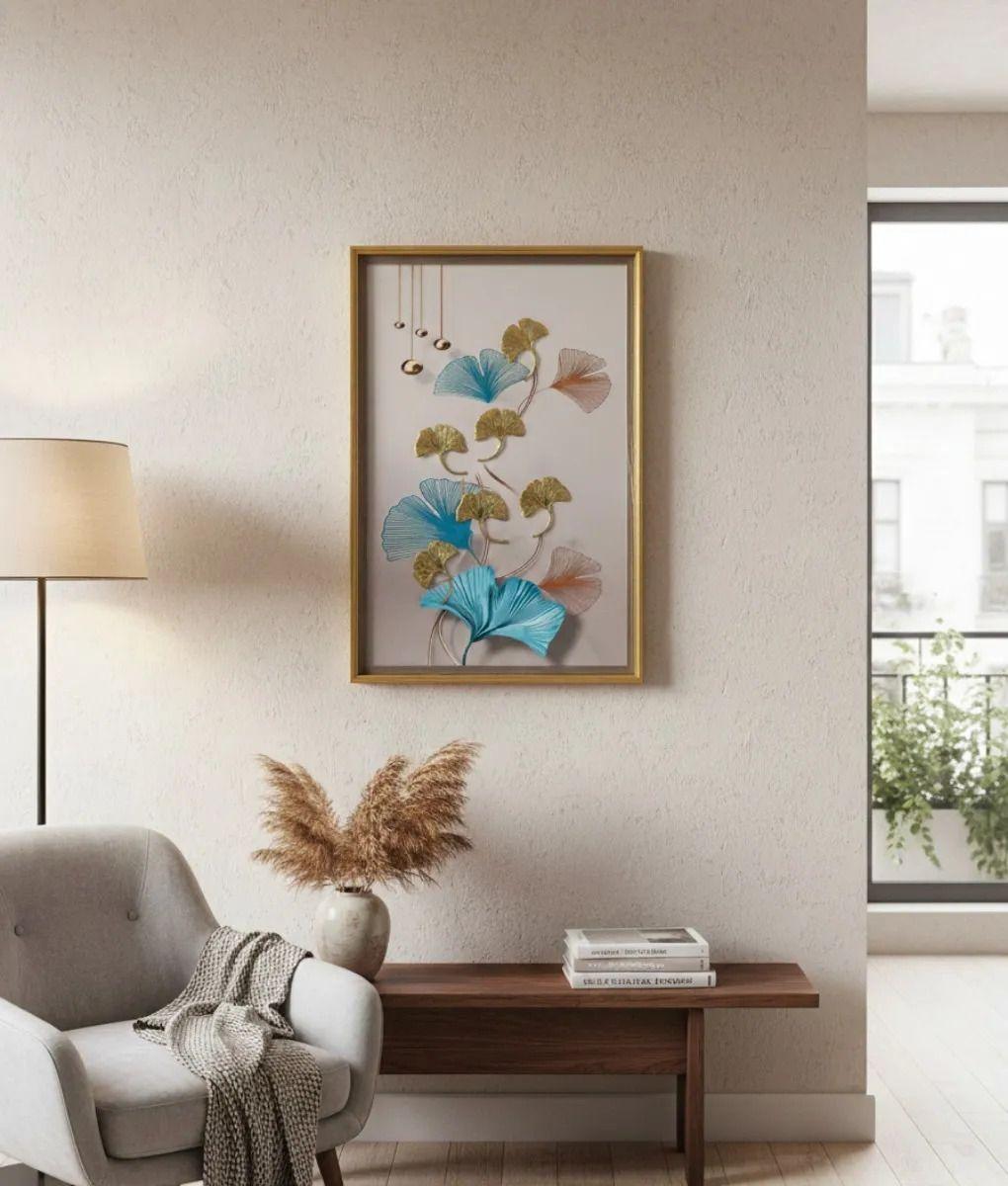 Cuadro Decorativo Diseño Hojas Ginkgo Adorno Relieve Jhn-5