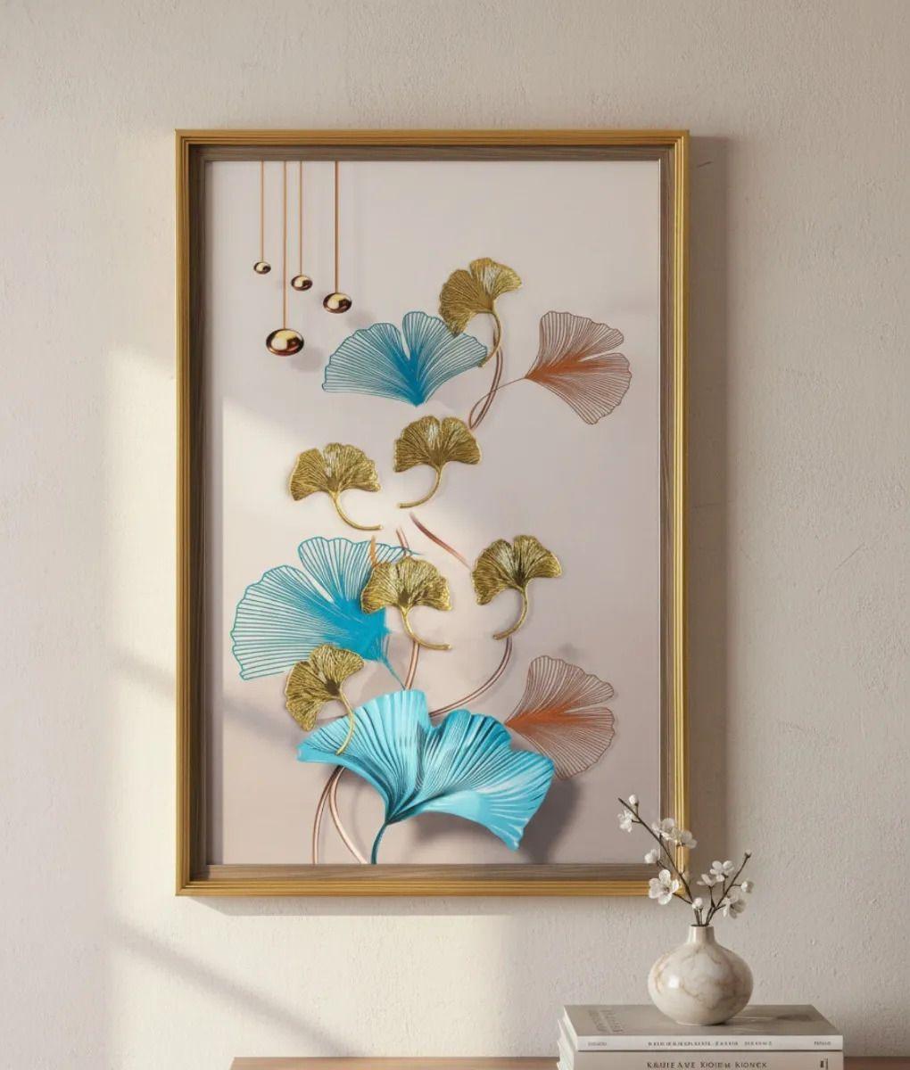 Cuadro Decorativo Diseño Hojas Ginkgo Adorno Relieve Jhn-9