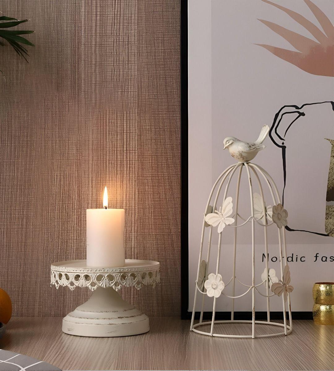 Portavelas Jaula Pájaros Multifunción Decorativo 38cm Jhn-7