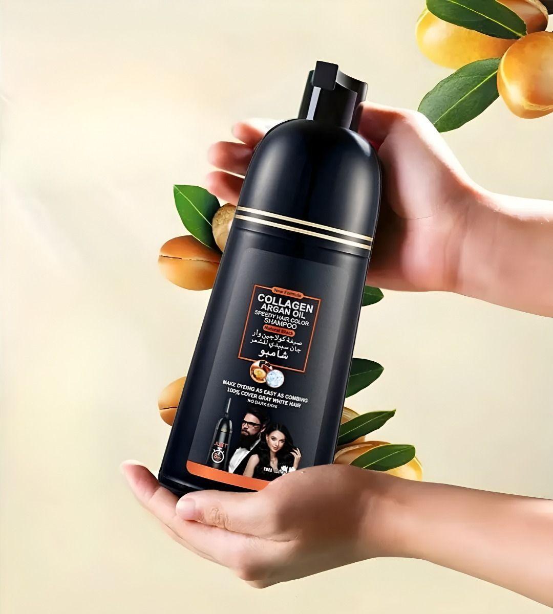 Shampoo Tinte Cubre Canas Suaviza Repara Cabello Negro Jhn-5