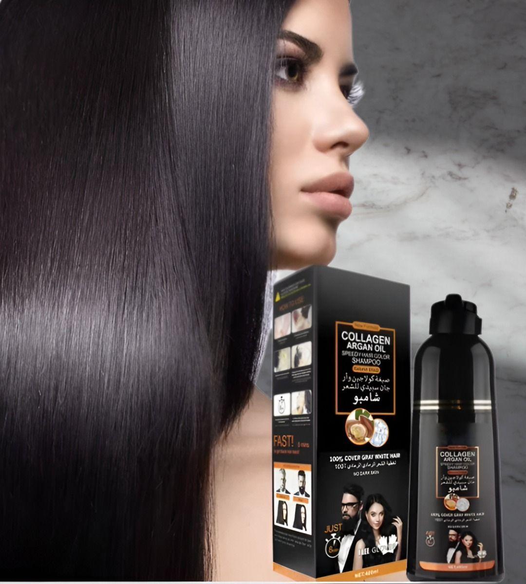 Shampoo Tinte Cubre Canas Suaviza Repara Cabello Negro Jhn-6