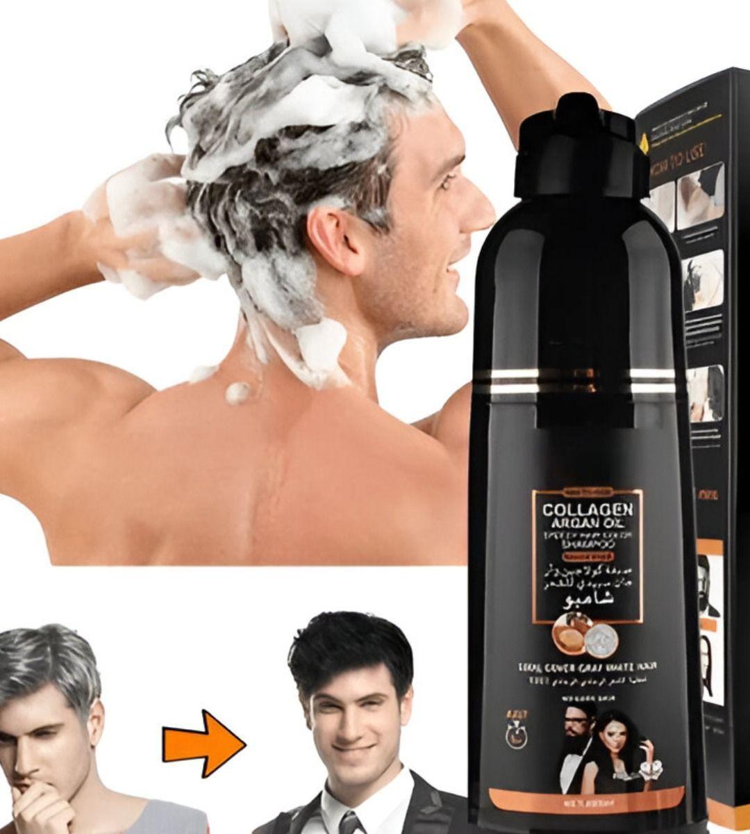 Shampoo Tinte Cubre Canas Suaviza Repara Cabello Negro Jhn-7