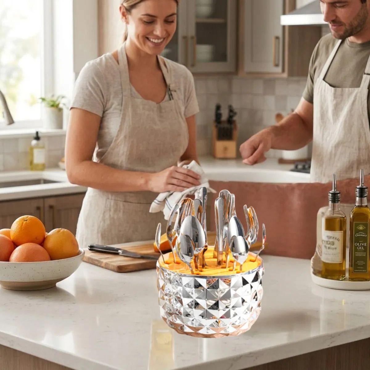 Organizador Cubiertos Elegante Tapa Piña Mesa Decoración ALJ-3