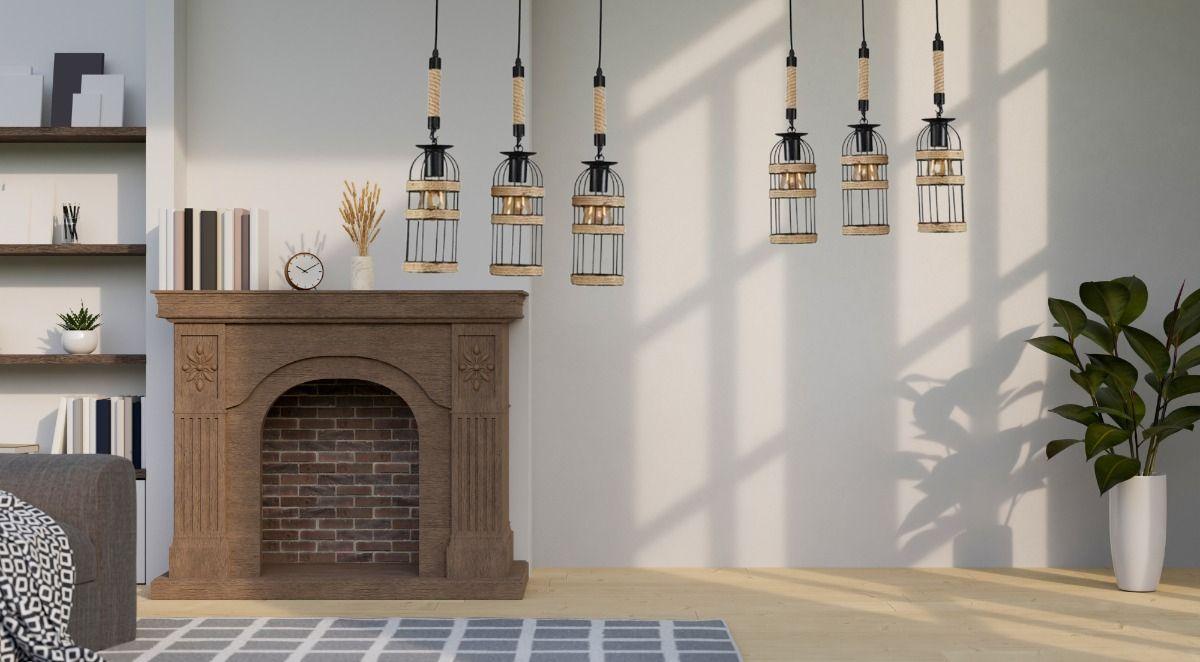 Lampara Colgante Madera Metal Tipo Jaula 3 Focos Hogar Lau-3