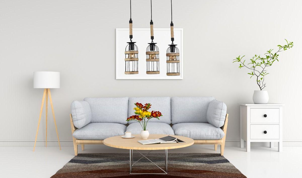 Lampara Colgante Madera Metal Tipo Jaula 3 Focos Hogar Lau-7