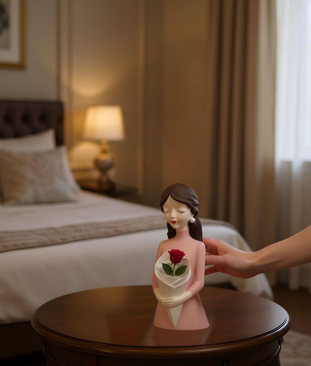 Estatua Figura Decorativa Mujer Silueta Adorno Floral Jhn-3