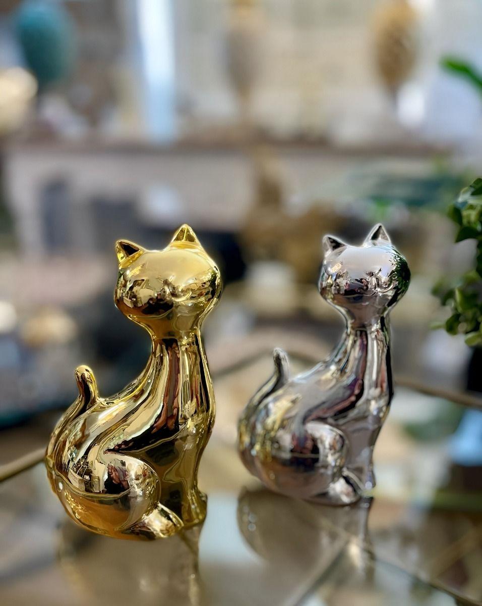 Set de 2 Estatuas Gatos Adorno Minimalista Decoración Jhn-2