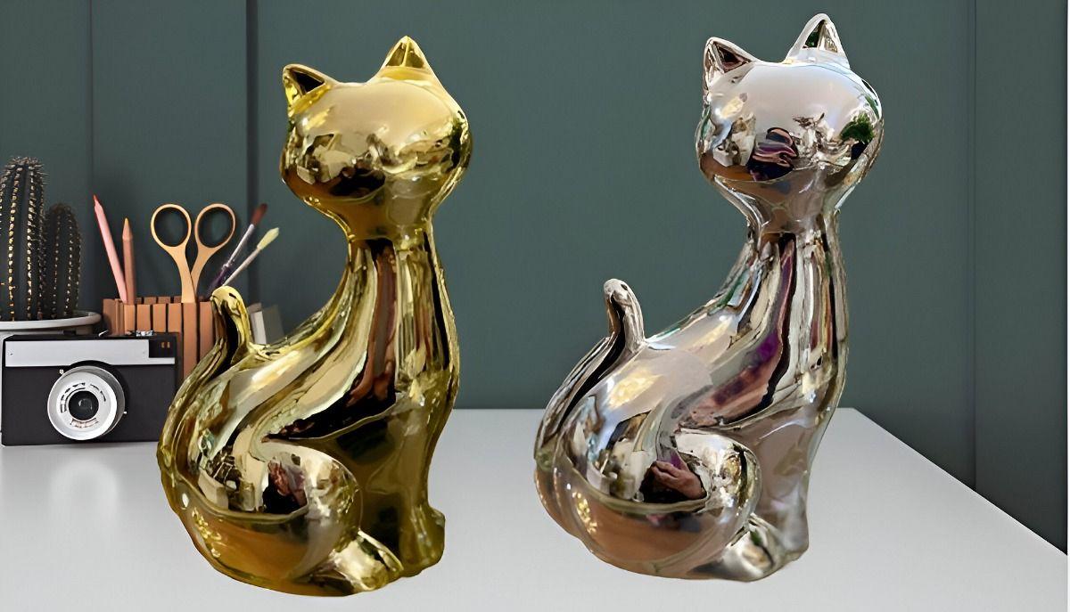 Set de 2 Estatuas Gatos Adorno Minimalista Decoración Jhn-5