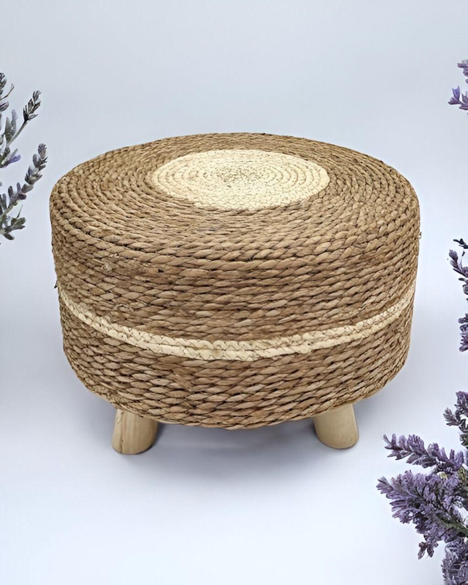 Reposapiés Redondo Natural Ratán Madera Multifuncional Jhn-2
