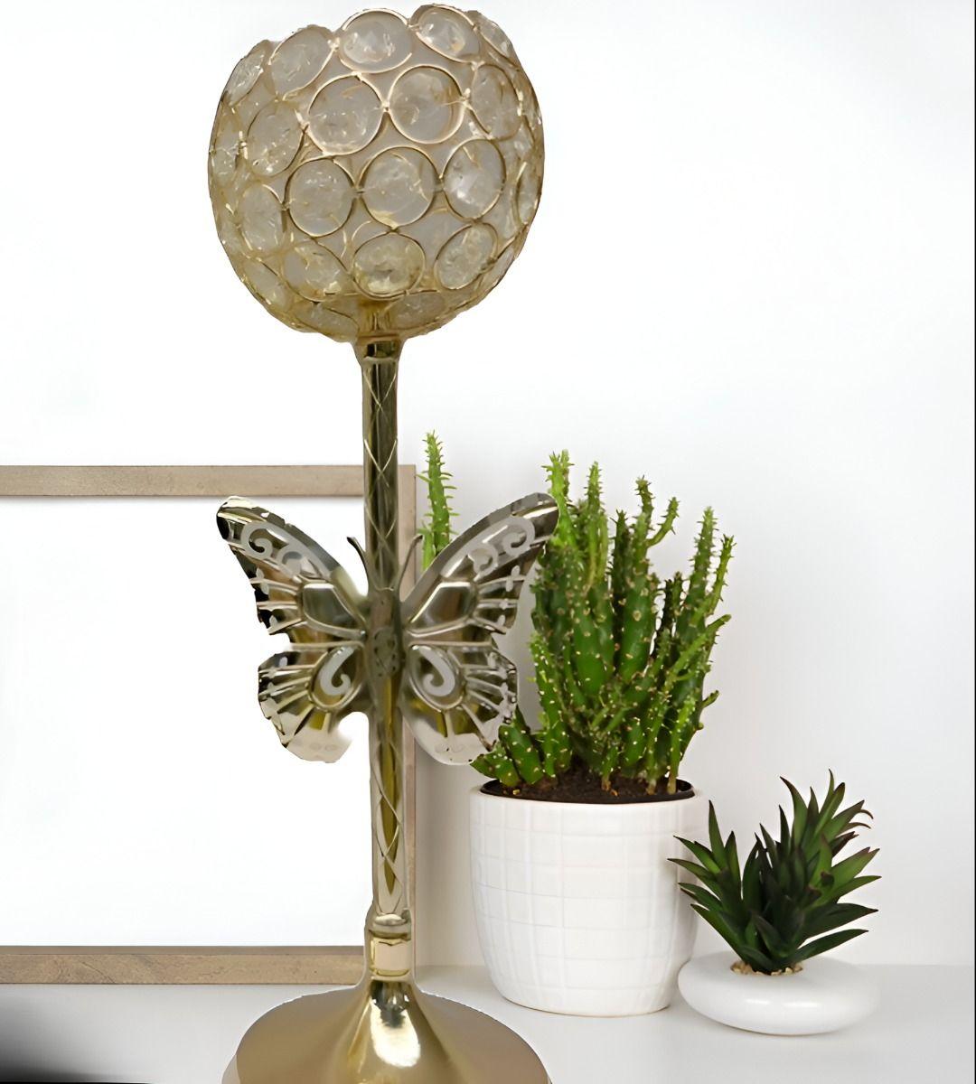 Candelabro Dorado Mariposa Nórdico Cristal 26cm Jhn-2