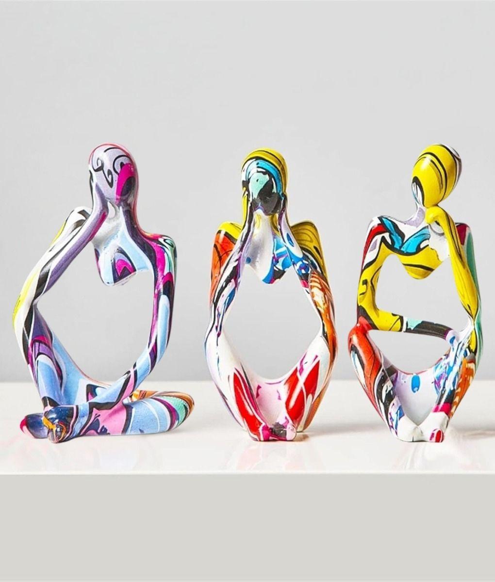 Set 3 Figura Decorativa Estatua Pensador Graffiti Hogar Jhn-0