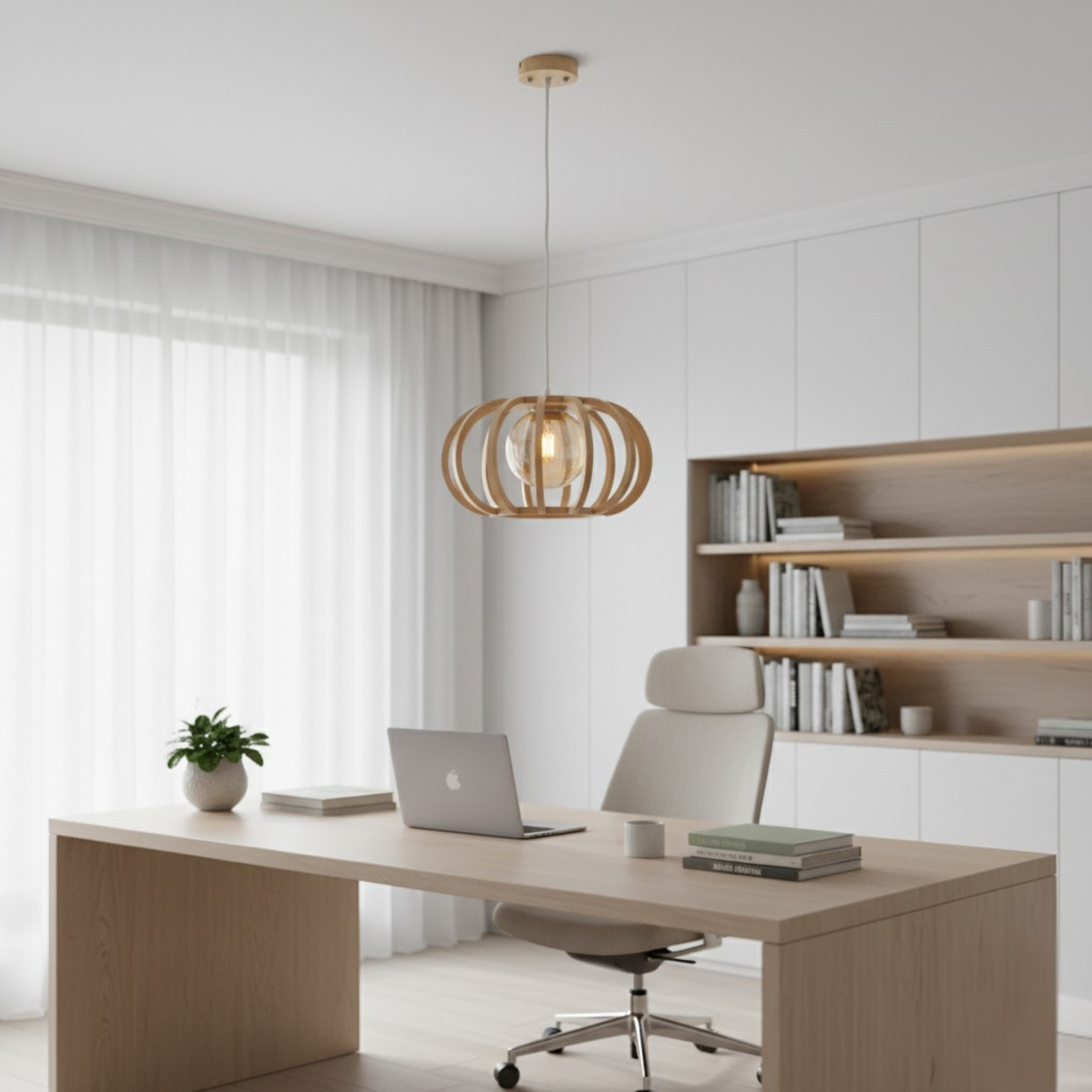 Lámpara Colgante Techo Esférica Madera Luz Led ALJ-3