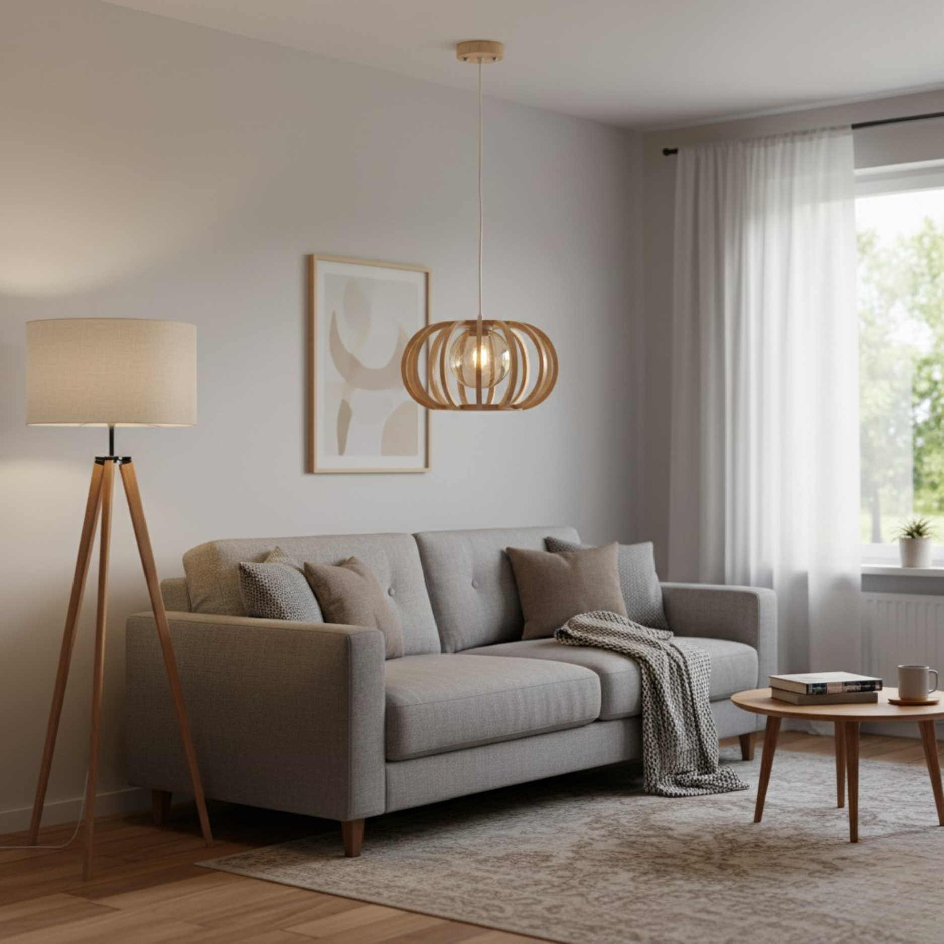 Lámpara Colgante Techo Esférica Madera Luz Led ALJ-5