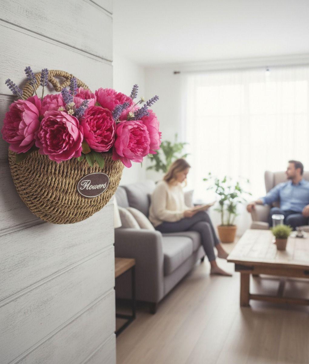 Florero Decorativo Cesta Tejida Colgante Rústico Pared Jhn-5