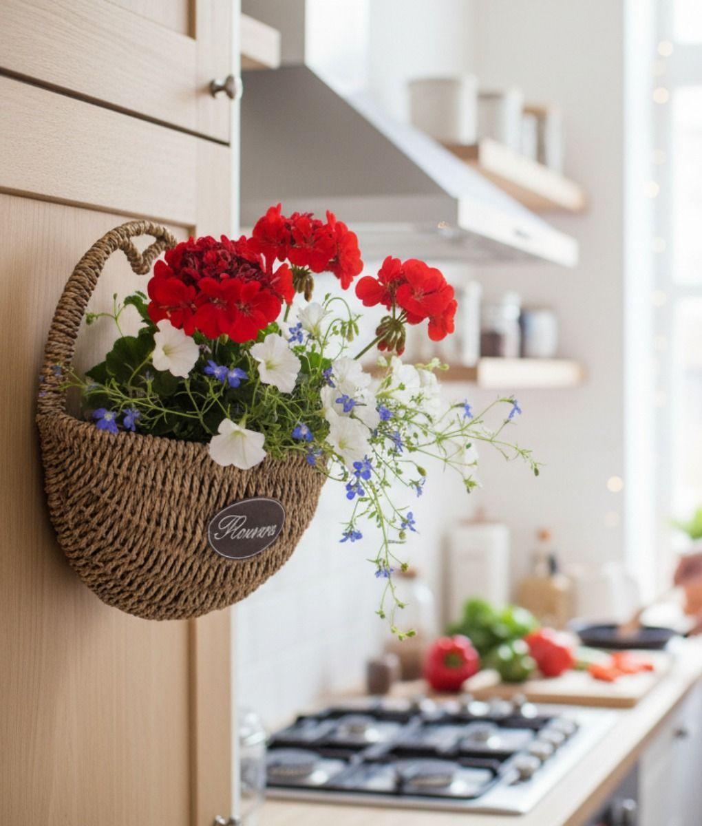 Florero Decorativo Cesta Tejida Colgante Rústico Pared Jhn-7
