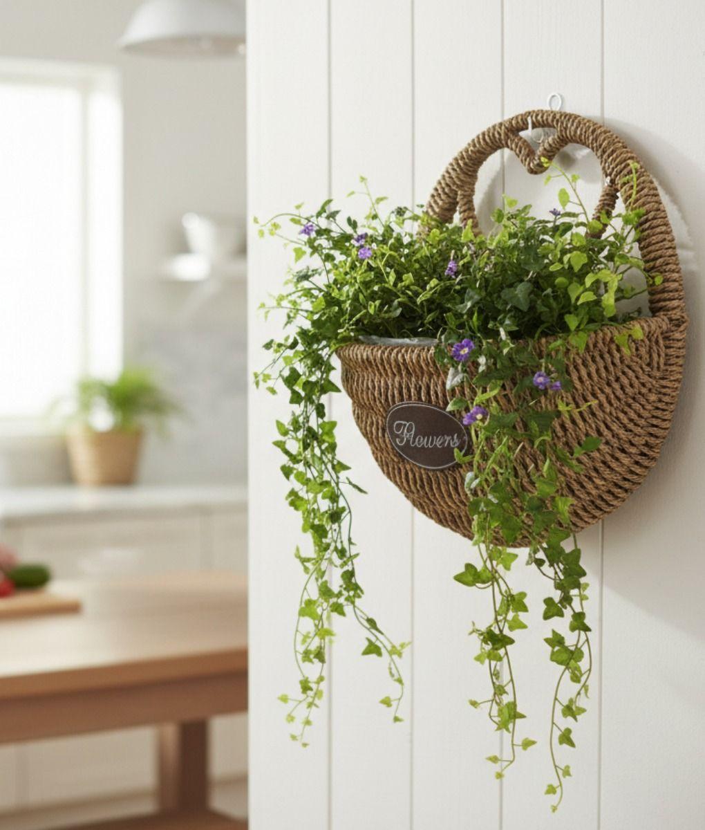 Florero Decorativo Cesta Tejida Colgante Rústico Pared Jhn-9