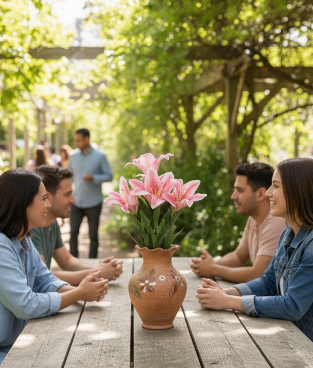 Set 2 Flores Artificiales Ramo Lirios Impacto Exótico Jhn-5