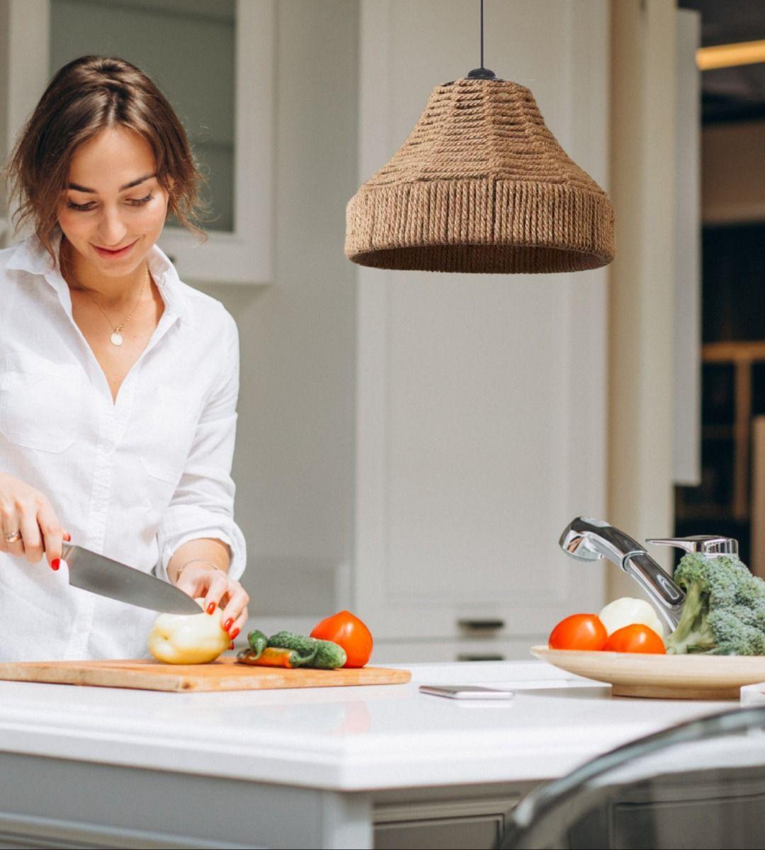 Lámpara Colgante Techo Fibra Natural Elegante Decoración Jhn-6