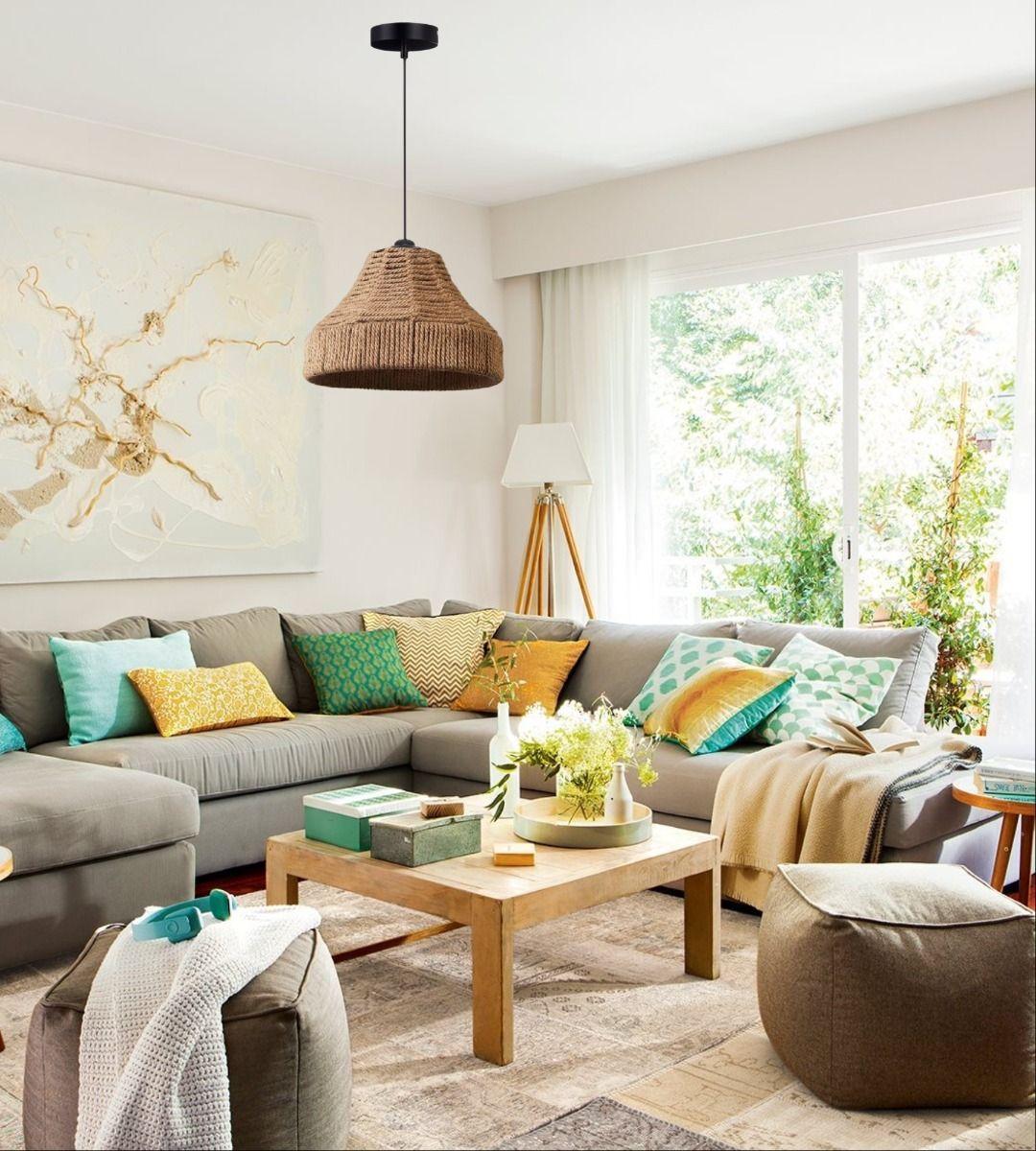 Lámpara Colgante Techo Fibra Natural Elegante Decoración Jhn-8