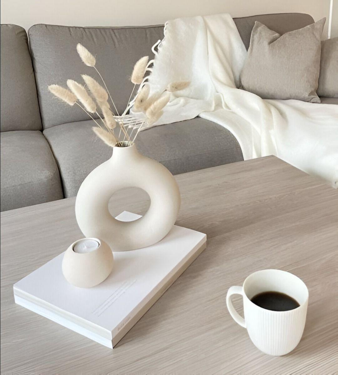 Jarrón Florero Cerámica Blanca Decoración Moderna 15,5cm Jhn-1