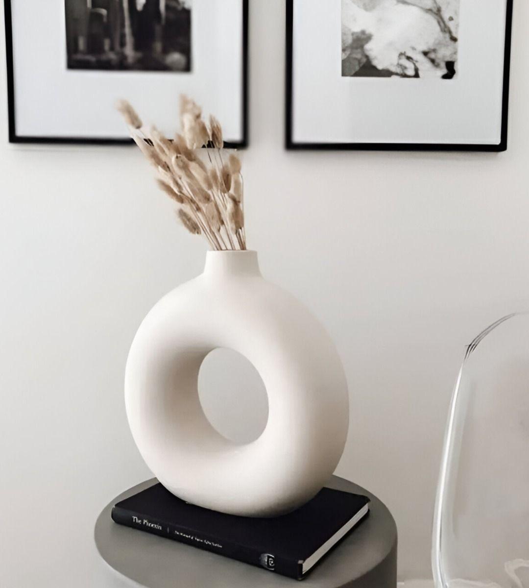 Jarrón Florero Cerámica Blanca Decoración Moderna 15,5cm Jhn-5