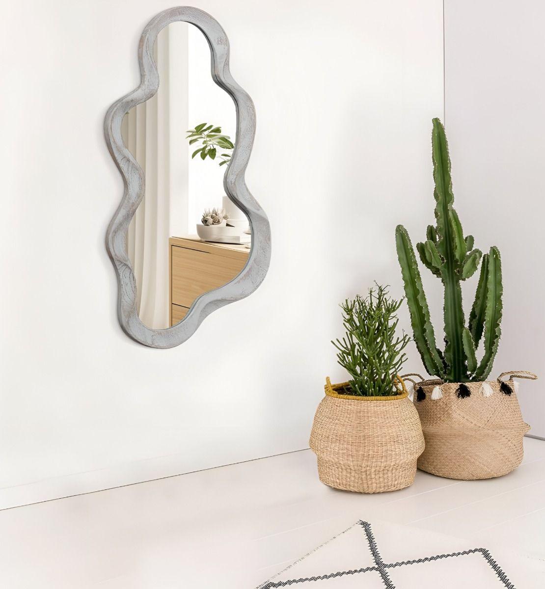 Espejo Pared Irregular Ondulado Nube Decorativo Blanco Jhn-7