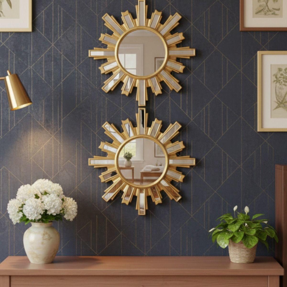 Set 3 Espejo Pared Decorativo Diseño Sol Radiante Jhn-5