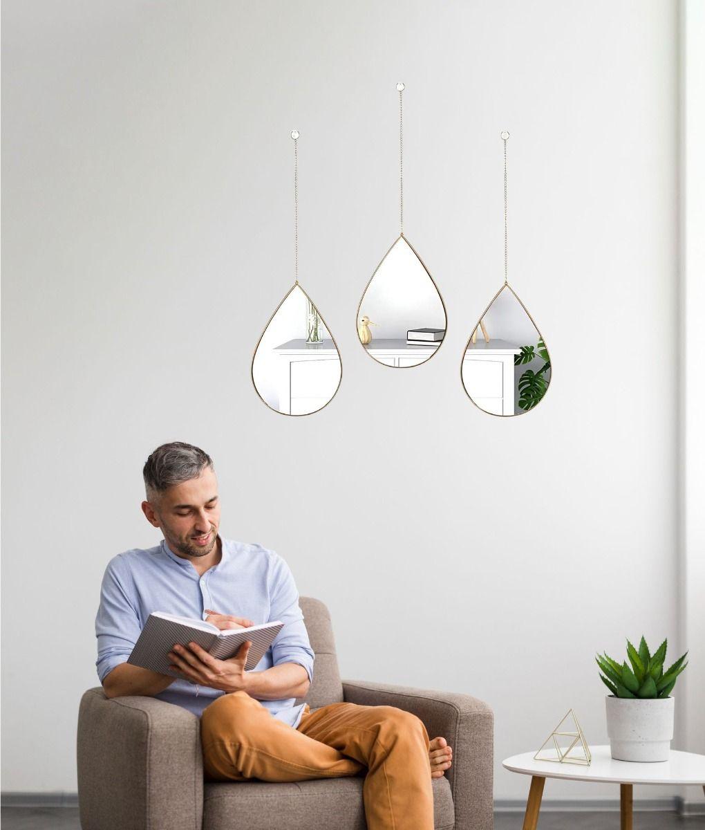 Set 3 Espejo Lágrima Decorativo Pared Gota Hogar Jhn-4