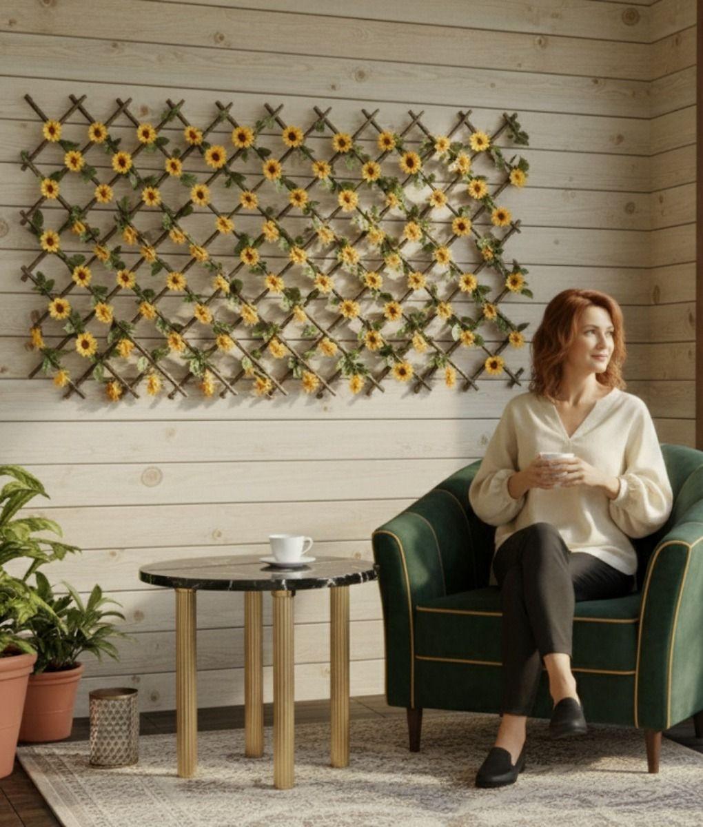 Flores Artificiales Malla Extensible Girasoles Cerco Jhn-3