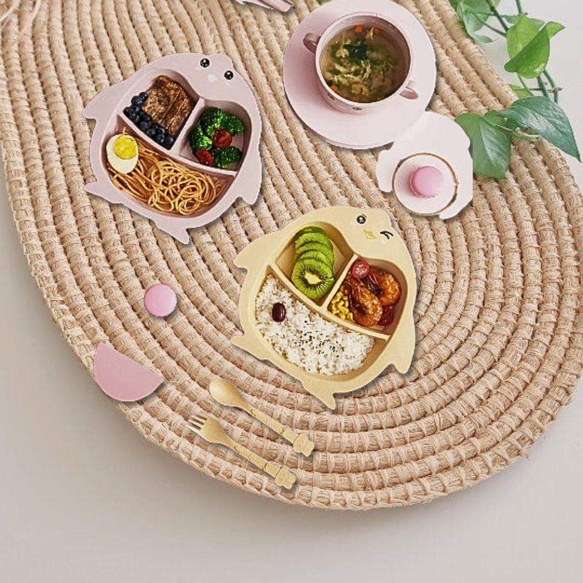 Set 3 Platos Silicona Forma Pingüino Entrenamiento Niños Lau-1